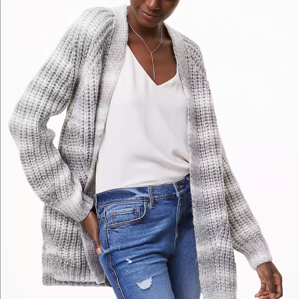 Loft Ombré Striped Open Cardigan New With Tags Medium Gray White